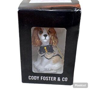 Cody Foster Co Cavalier King Charles Spaniel Glass Ornament Rhinestone Bow Tie